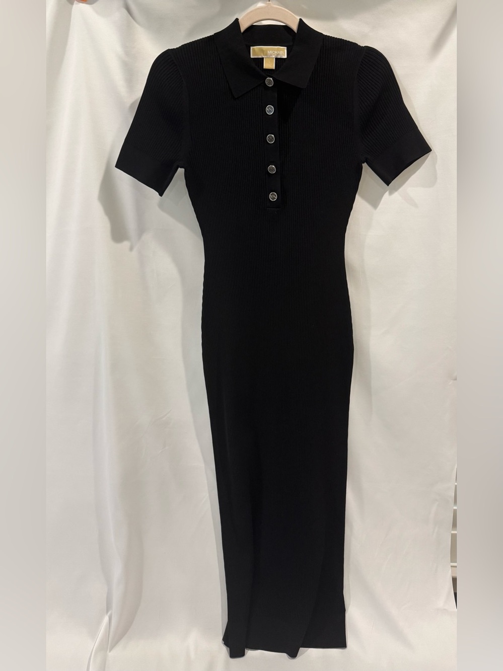 Title: MICHAEL Michael Kors Black Ribbed Knit Short Sleeve Polo Dress Size Small